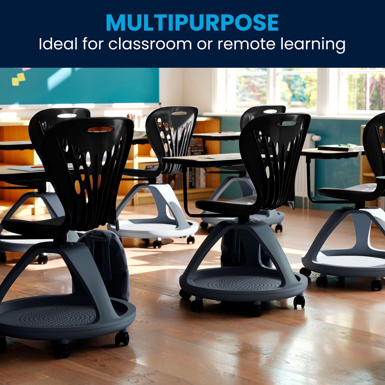 Emma and Oliver Mobile Desk Chair - 360° Tablet Rotation and Storage Cubby